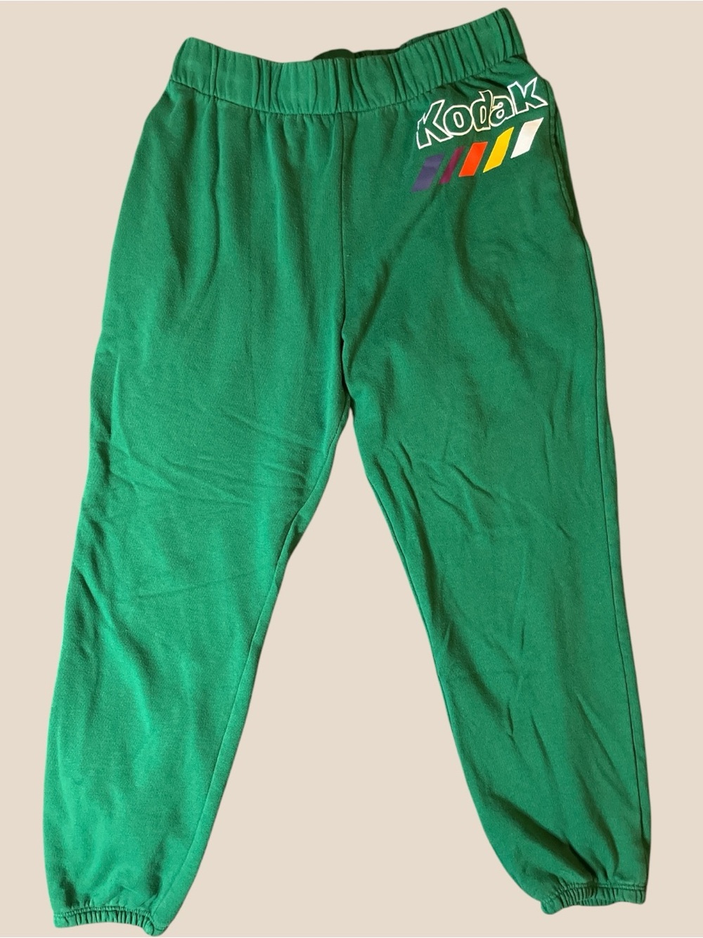 Kodak Green Womans XL Joggers with Retro Logo Print Polyester blend 28x36